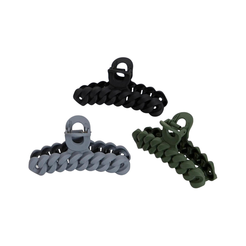 Eco-friendly Chain Claw Clip 3pc Set - Black Moss