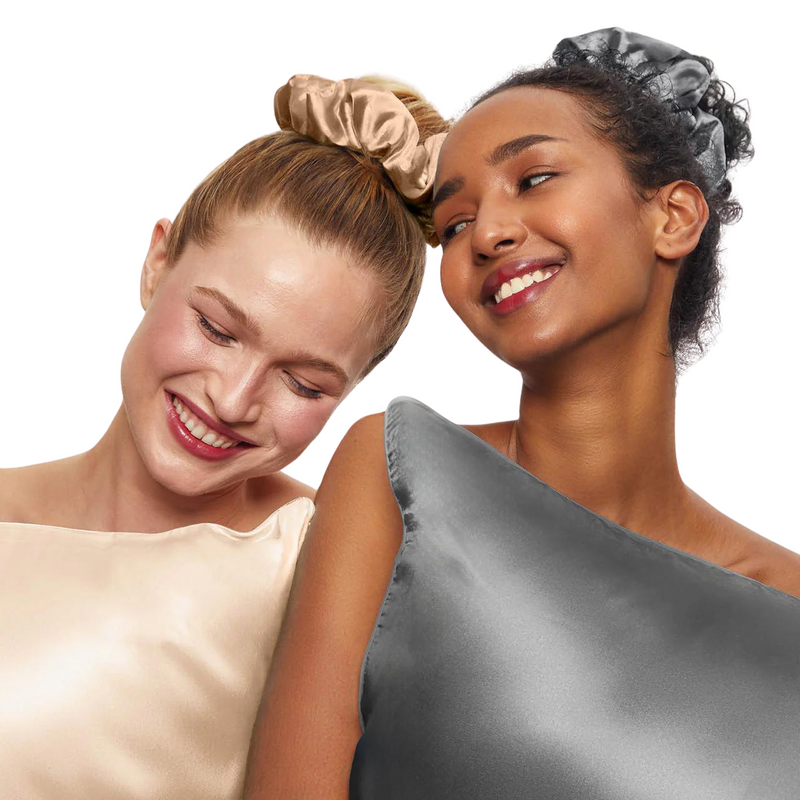 Satin Sleep Pillow Scrunchies - Charcoal/Gold